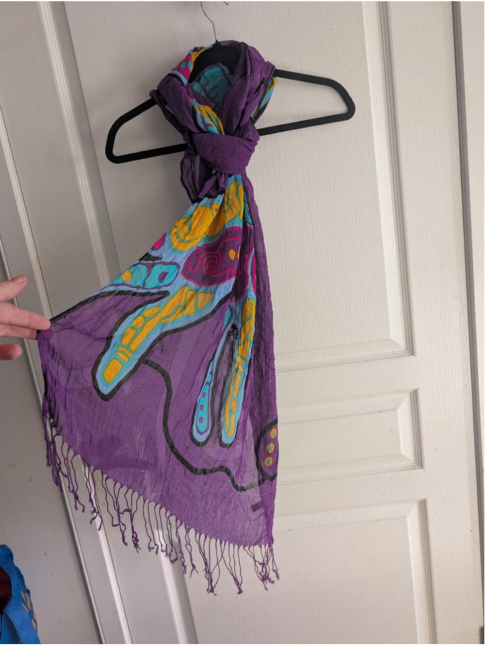 Native Northwest Indigenous Art Wolf Purple Viscose Scarf Wrap - Picture 7 of 7